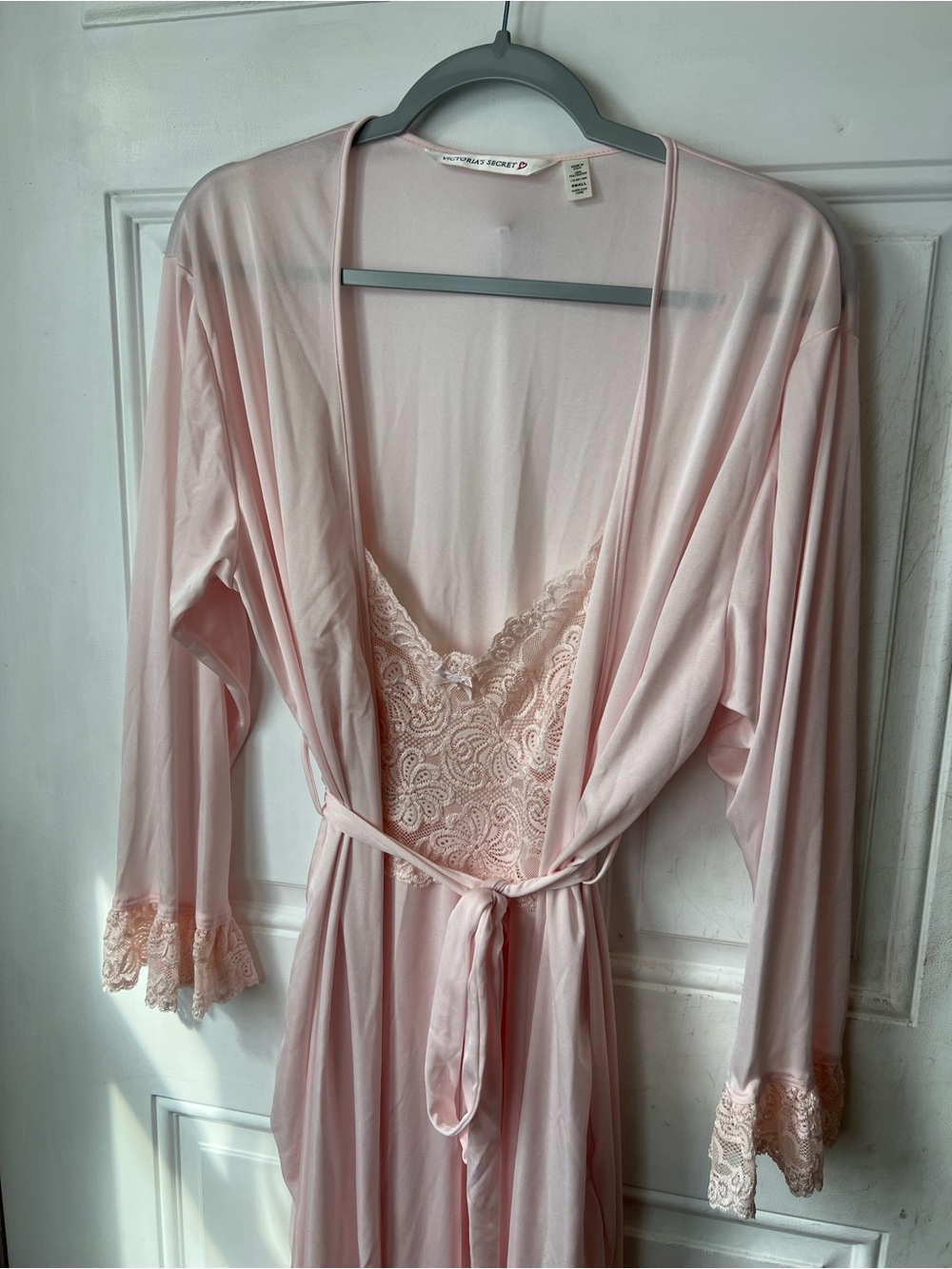 Vintage Victoria's Secret Pink Peignoir Set 2pc Gown M & Robe S Y2K Heart Tag
